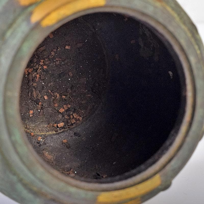 平安　秦蔵六造　鍍金銅　諌鼓　香炉　共箱　T R8037