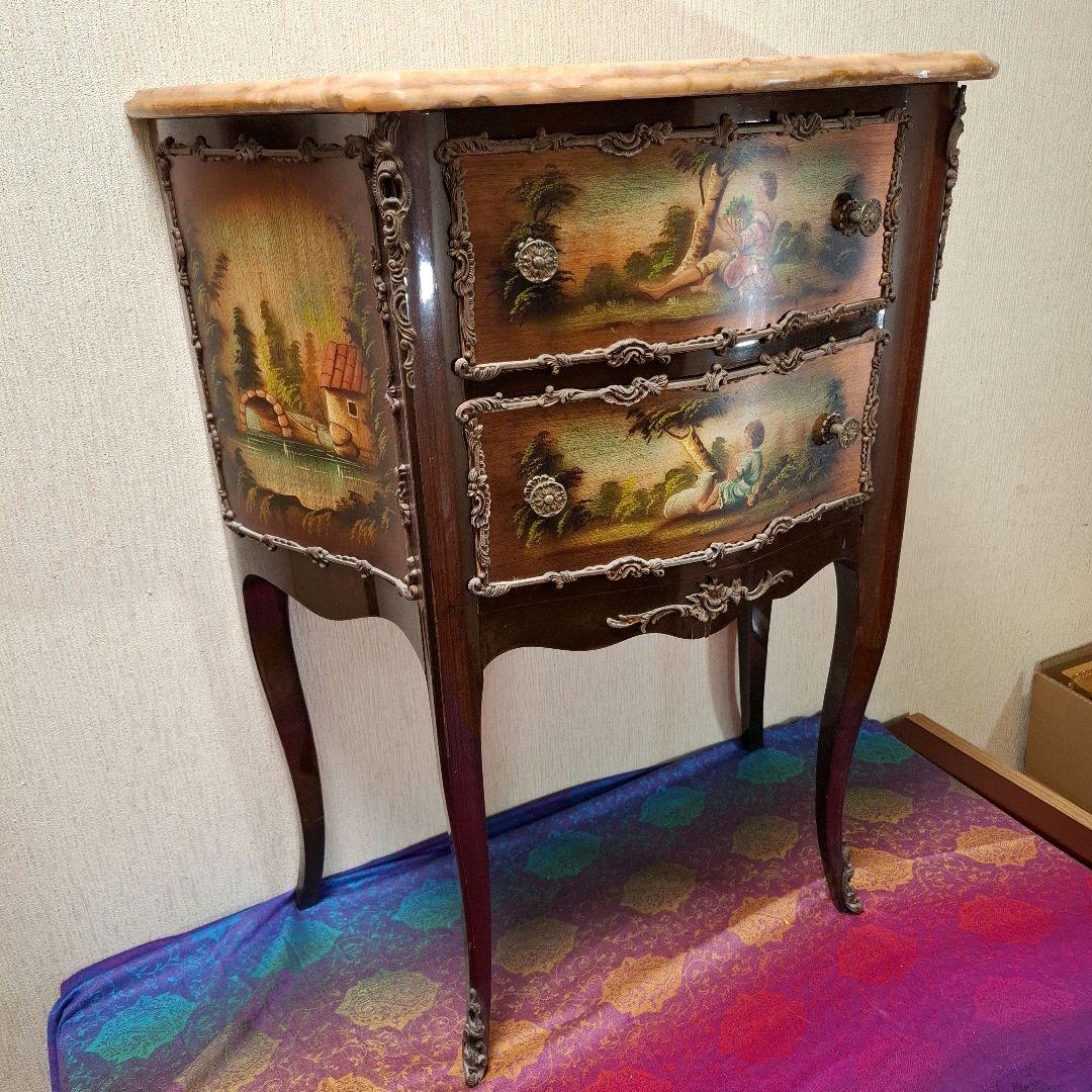 アンティーク※MarioColciagoサイドテーブル 手描き絵画付きイタリア製