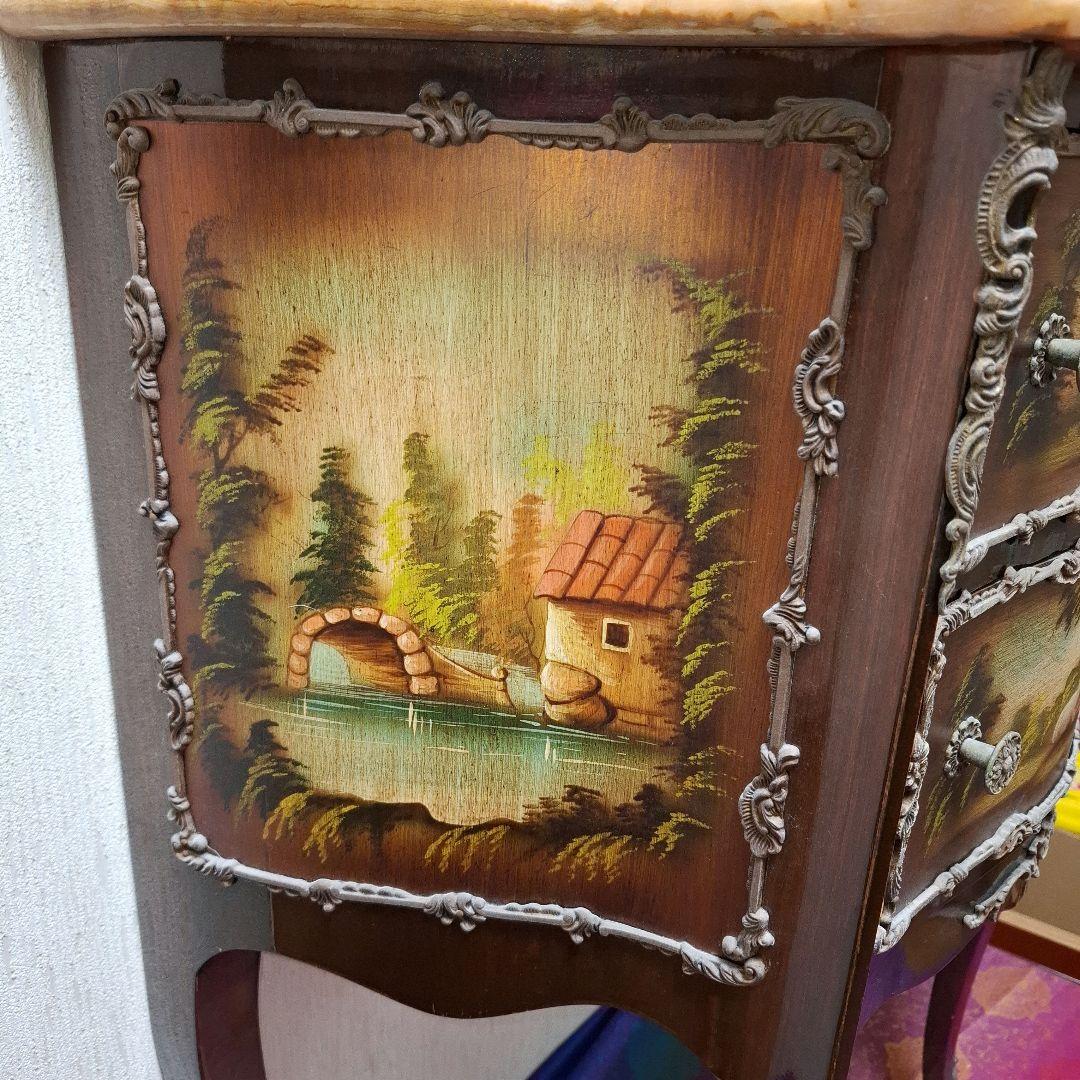 アンティーク※MarioColciagoサイドテーブル 手描き絵画付きイタリア製