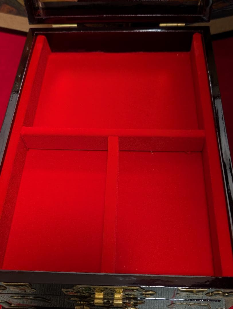 漆　小物入れ　宝石箱　ジュエリーボックス　鏡付　アンティーク　アジアン