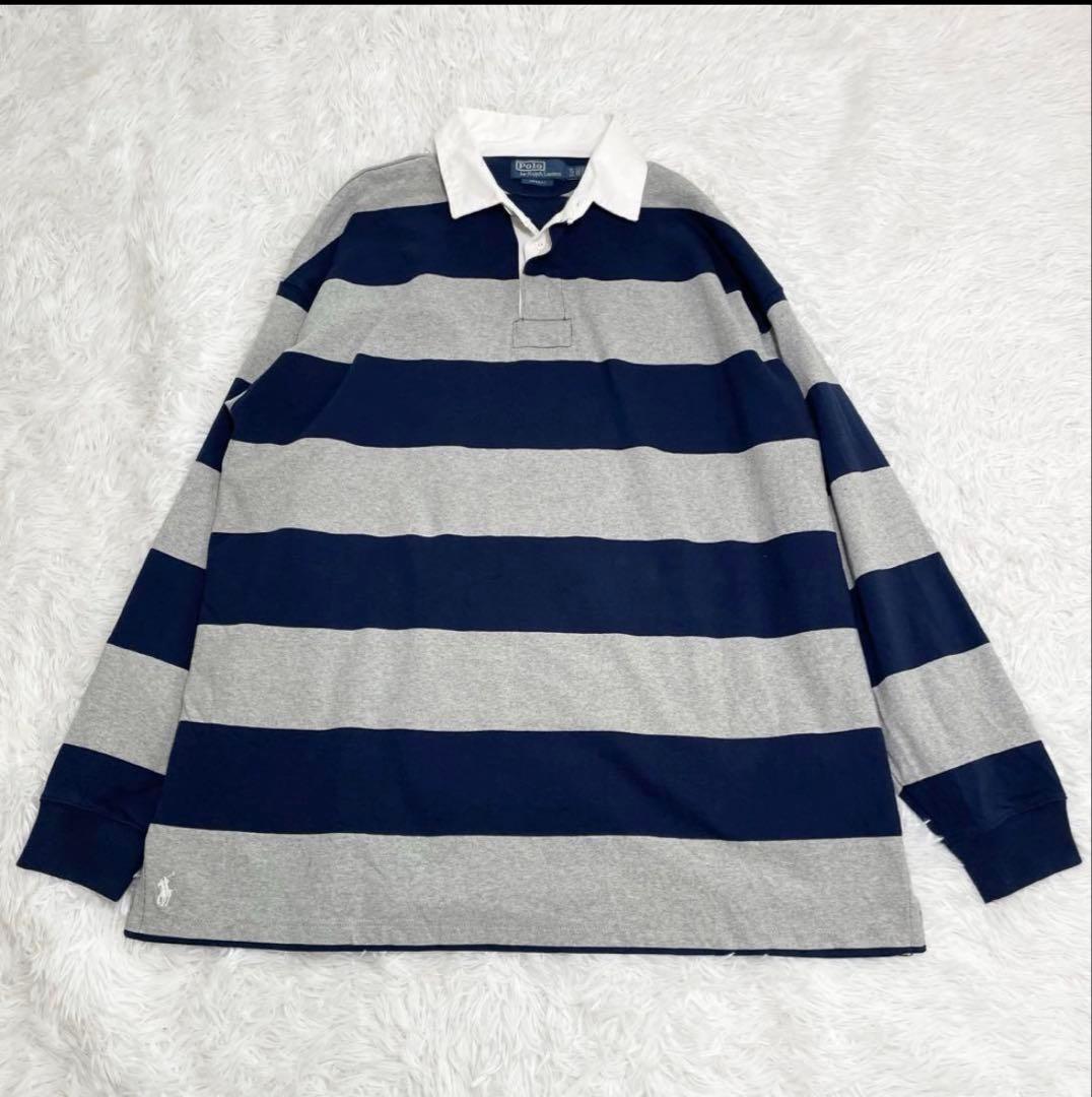 【美品】ラルフローレン　ビッグフィットストライプドジャージーラグビーシャツ