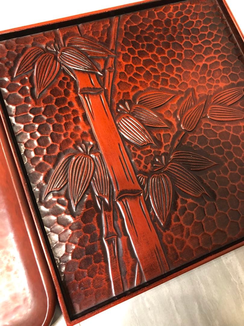 鎌倉彫　菊　竹　お盆　漆器　アンティーク