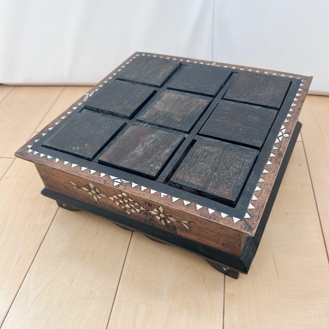 ヴィンテージ　螺鈿細工　象嵌　カエル彫刻　薬箱　小物入れ　収納　アジアン