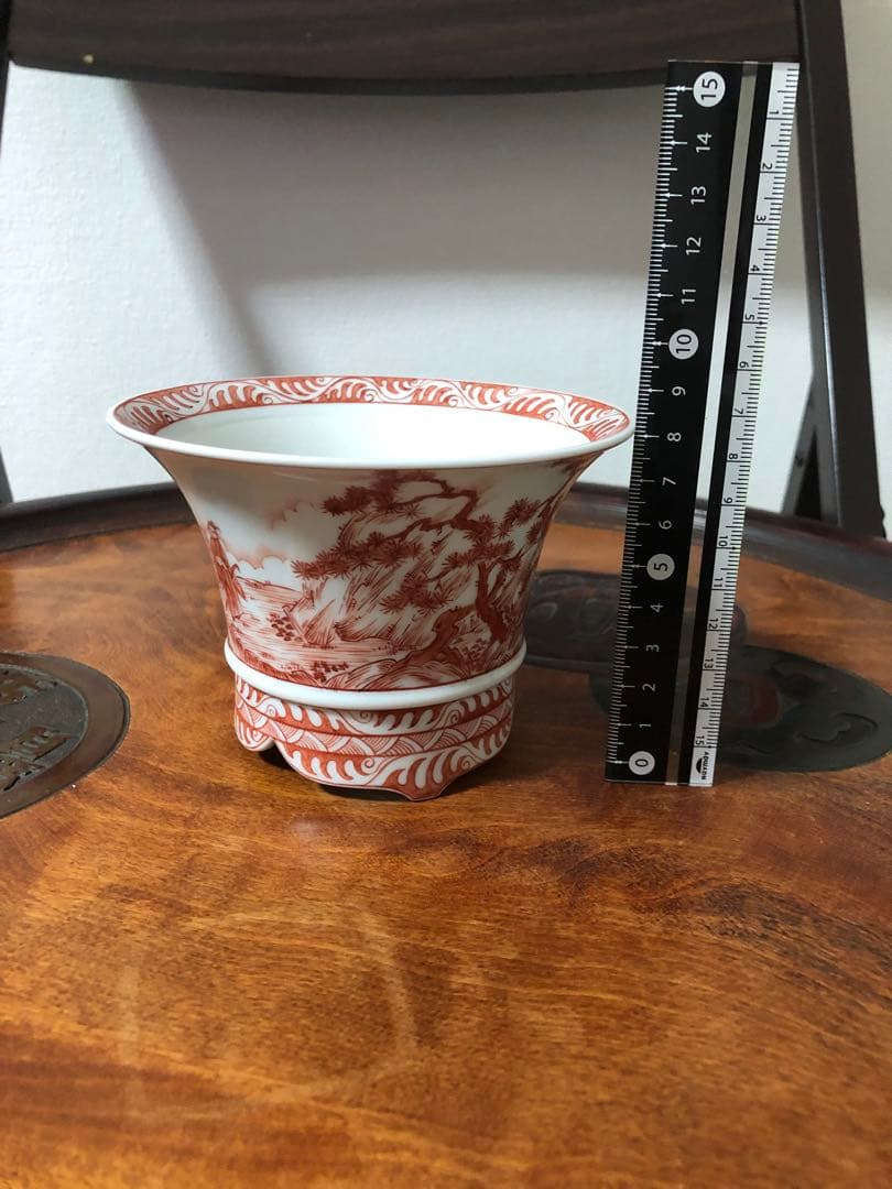 谷楽方山さんの赤絵 小品盆栽小鉢