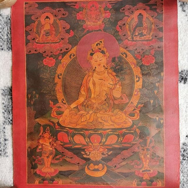 ホワイトターラー　大　観音様の涙の化身・白多羅菩薩：　タンカ　仏画（額縁なし）