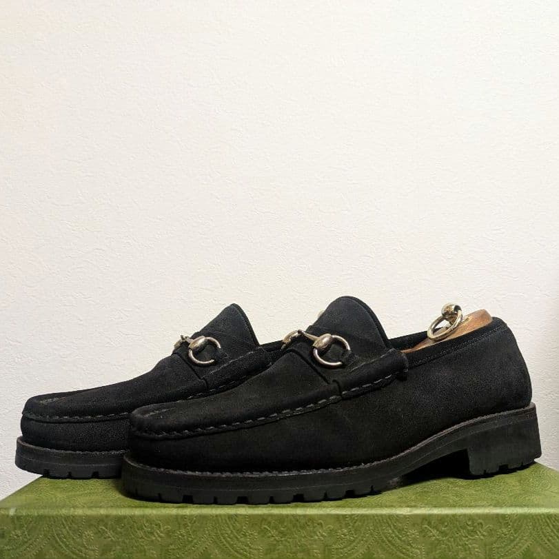 マカン　GUCCI　ホースビットローファー　スエード　黒　41 1/2
