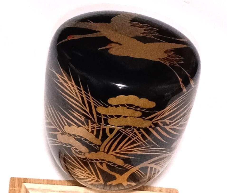 茶道具　蒔絵師祐志作　黒漆塗宝山来金蒔絵大棗　骨董　美品！！