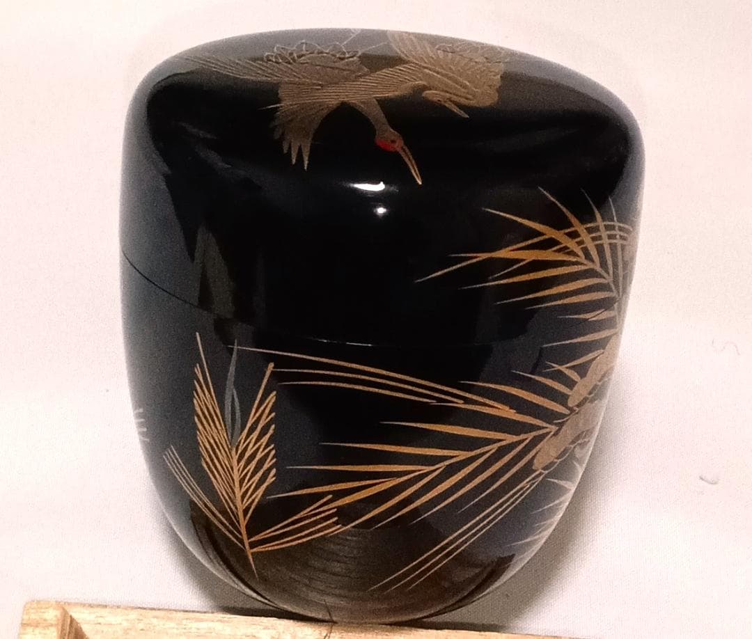 茶道具　蒔絵師祐志作　黒漆塗宝山来金蒔絵大棗　骨董　美品！！