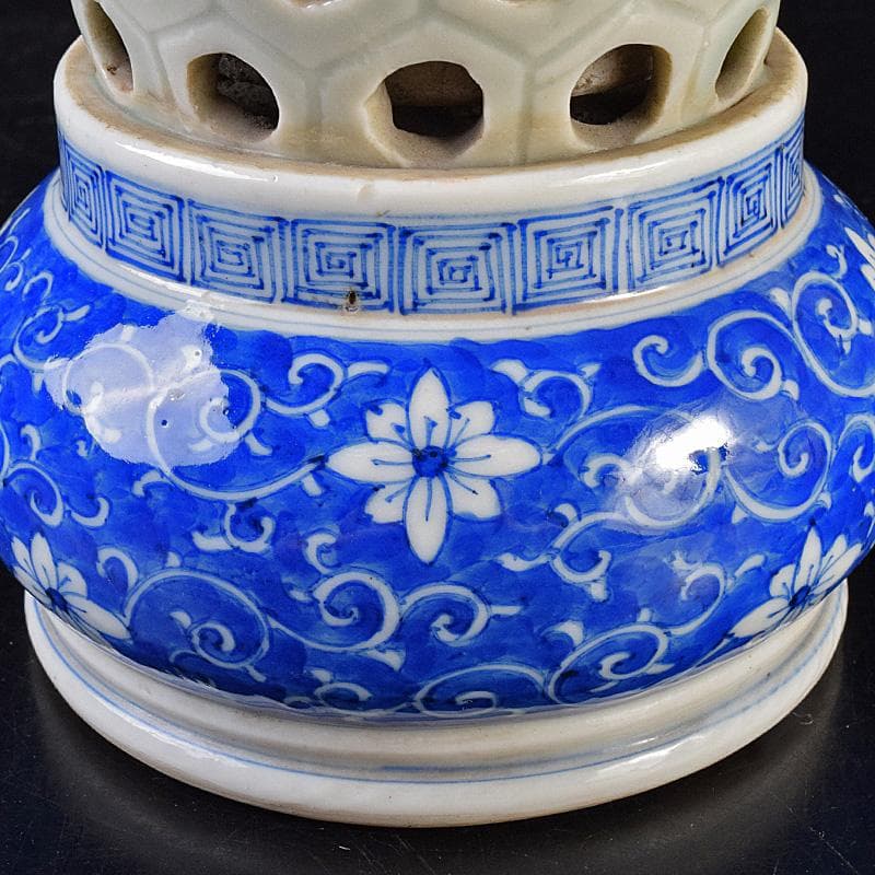 瀬戸焼　古瀬戸　大日本宇兵製　染付　透かし花入　M　R7763