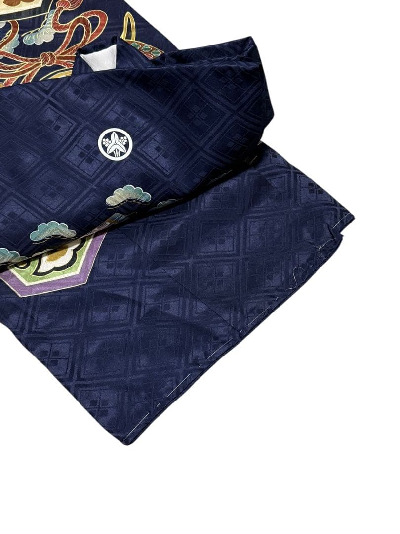 美品　正絹　お宮参り一つ身着物＆長襦袢セット　男の子　紺