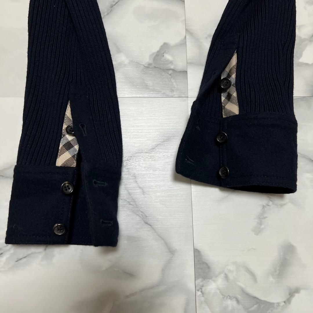 【美品】バーバリーロンドン　ニット切替ジャケット　カシミヤ混　Pコート　チェック