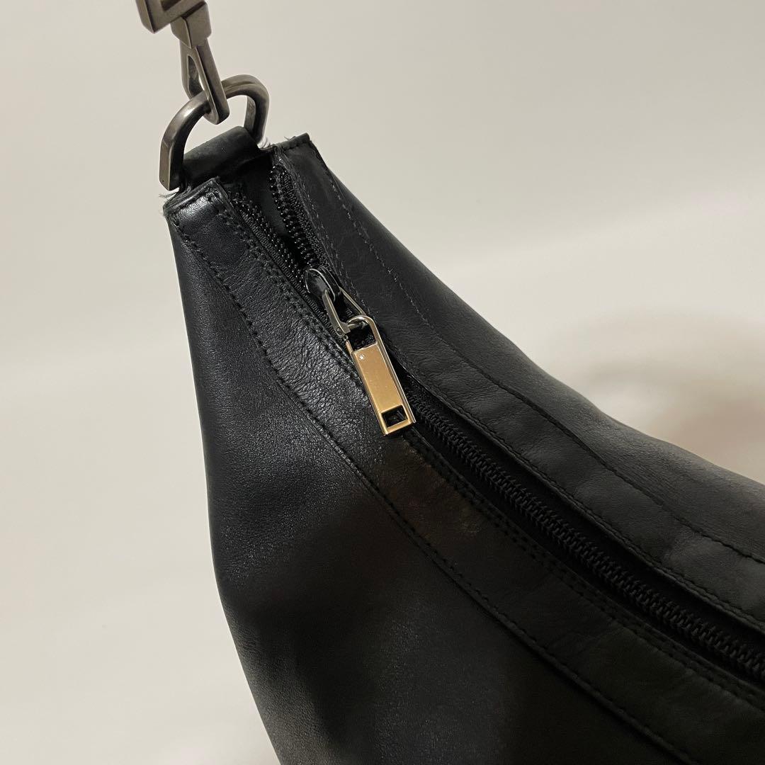 【良品】GUCCI グッチ　ショルダーバッグ　オールレザー　バンブー　ブラック