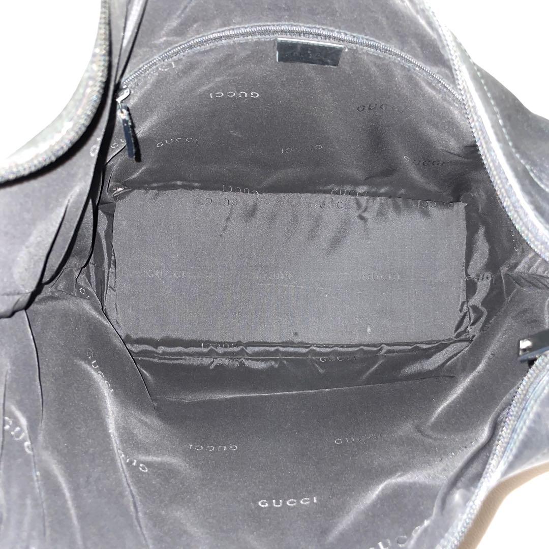 【良品】GUCCI グッチ　ショルダーバッグ　オールレザー　バンブー　ブラック