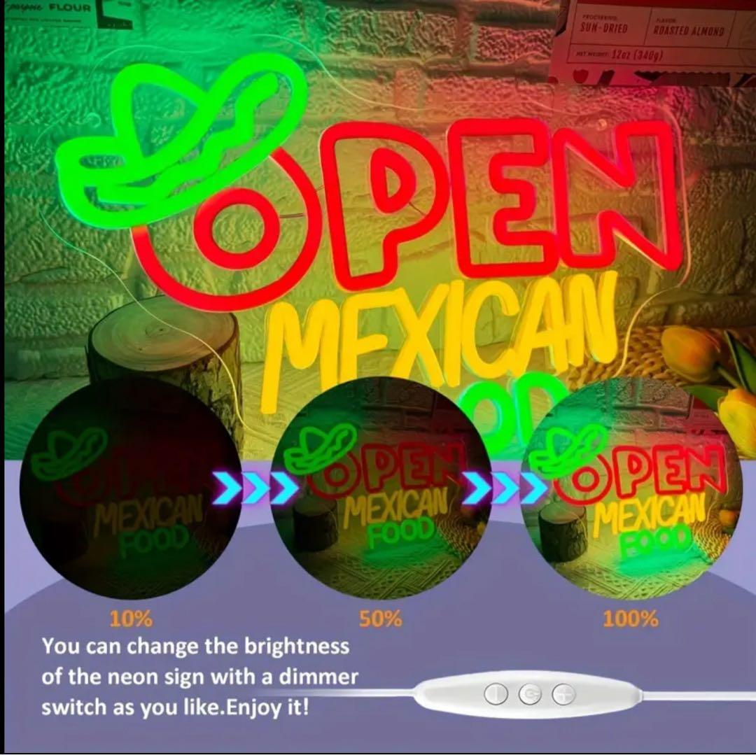 新品 LED ネオンサイン OPEN メキシカンフード USB式 店舗用 看板