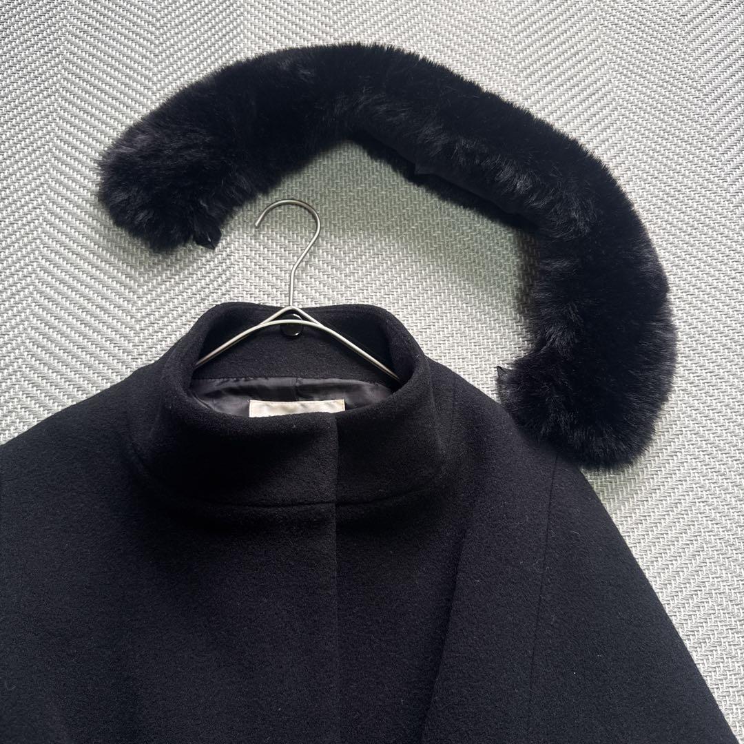 極美品 ミッシュマッシュ ケープコート アウター ポンチョ ベルト ファー 黒