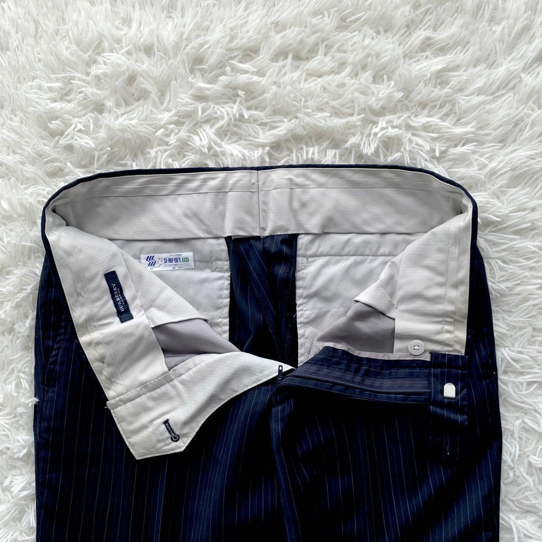 【極美品】バーバリーロンドン 高級 シルク混 ストライプ スーツ L ネイビー