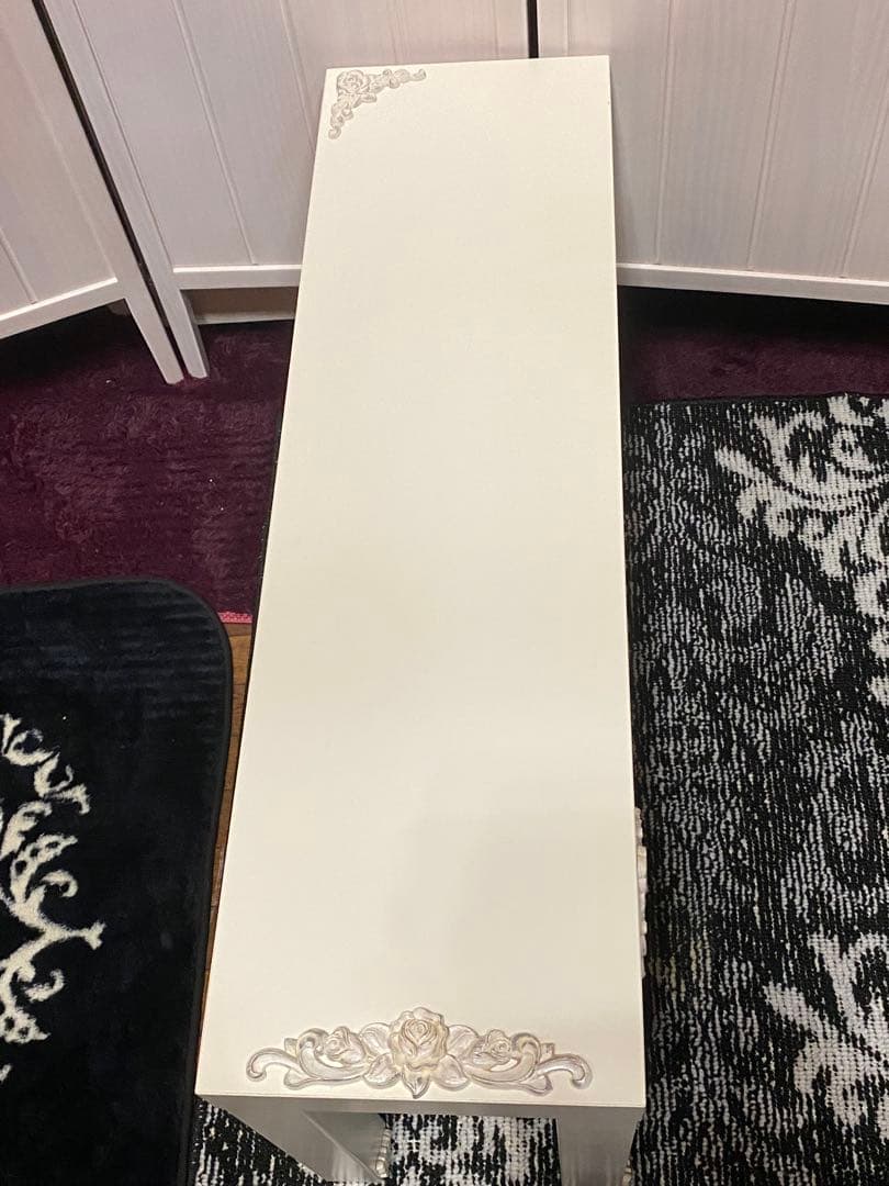 用途多彩♦️飾り棚 収納 ベンチ♦️フレンチシャビー♦️シルバー ロココ ローズ仕様