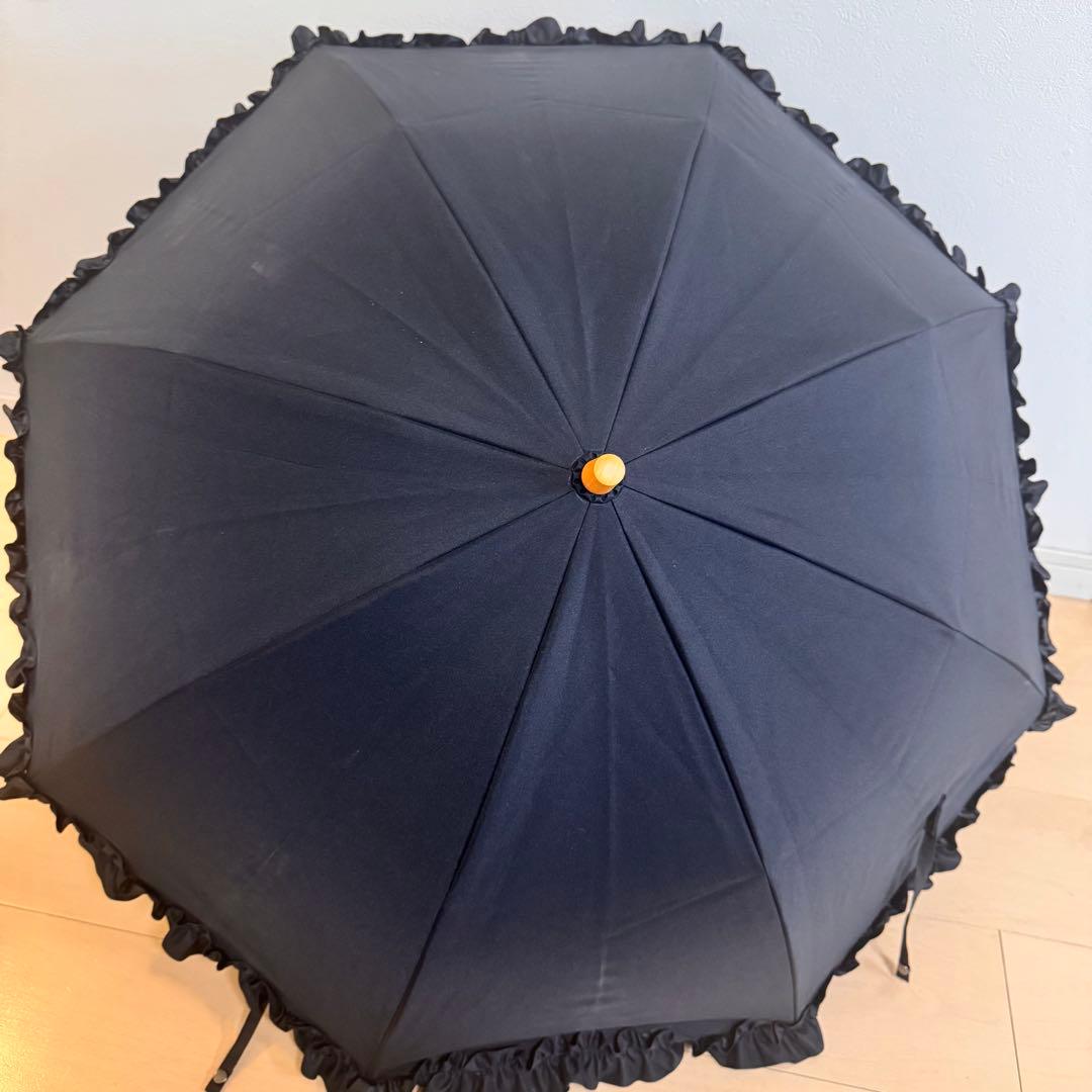 サンバリア 折りたたみ日傘 ２段折 フリル ブラック