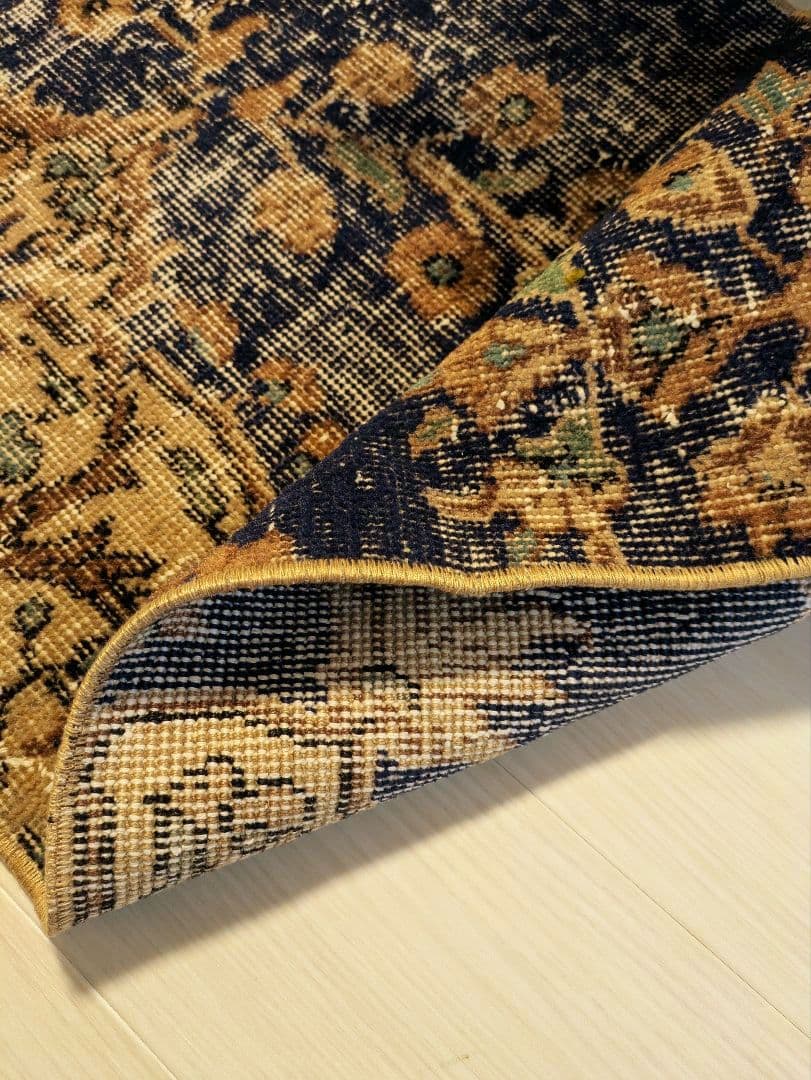 トルコヴィンテージラグ　ミニサイズ　玄関マットサイズ　53×94 ネイビー