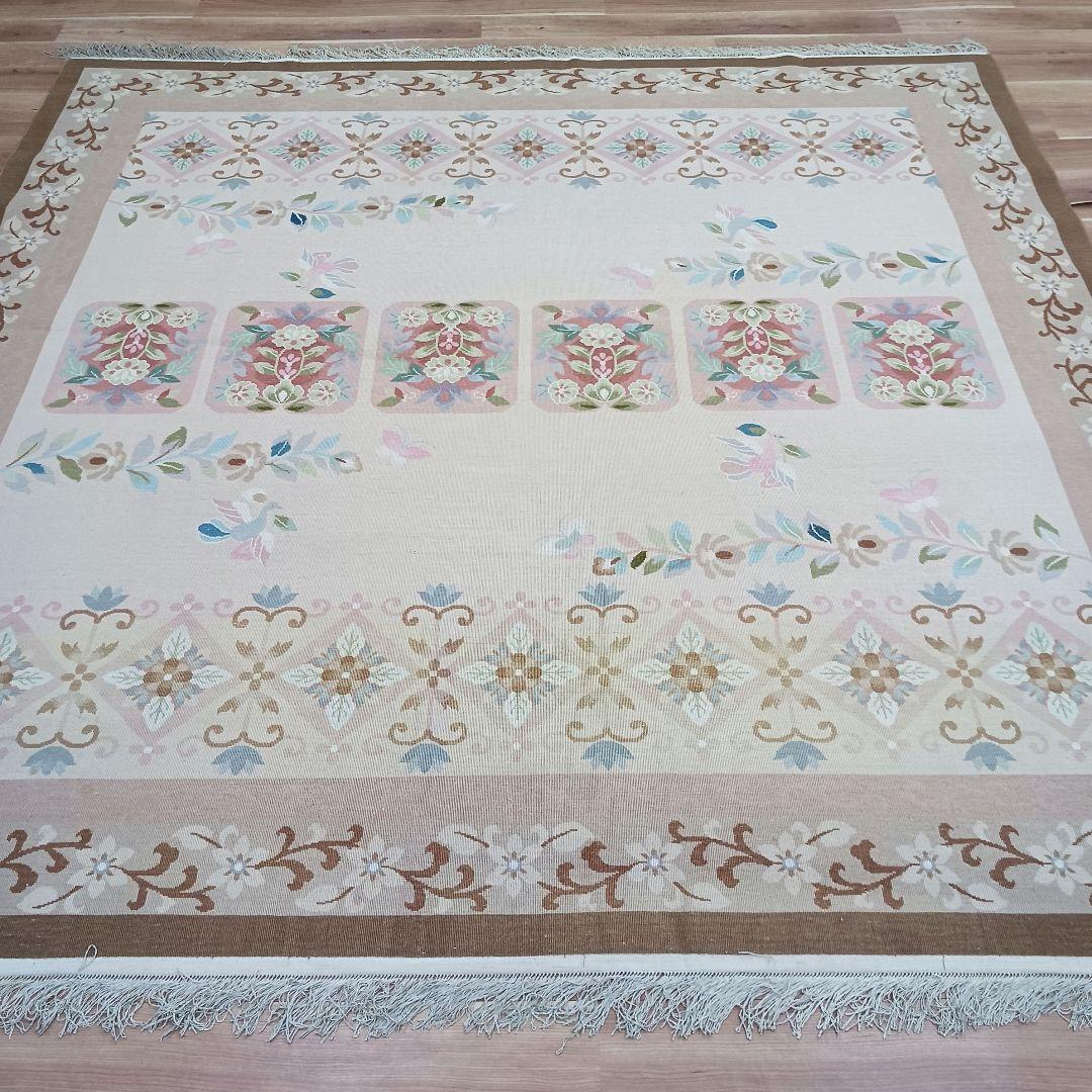 Y3281 中国段通 シルク100% 手織り スクエア 大判 262㎝