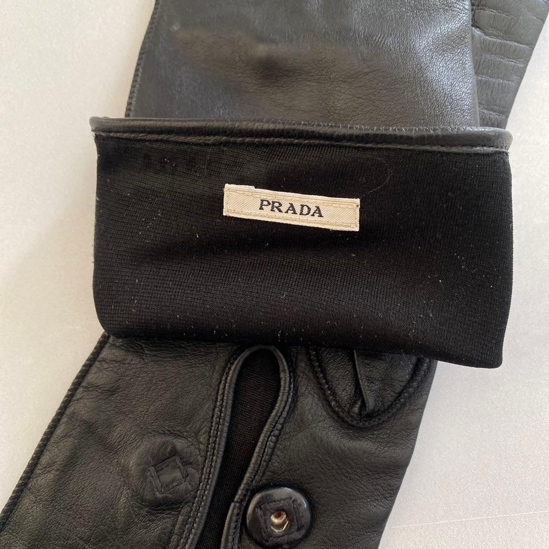 美品　プラダ　レザーロンググローブ　ブラック　黒革手袋　サイズ6ハーフ