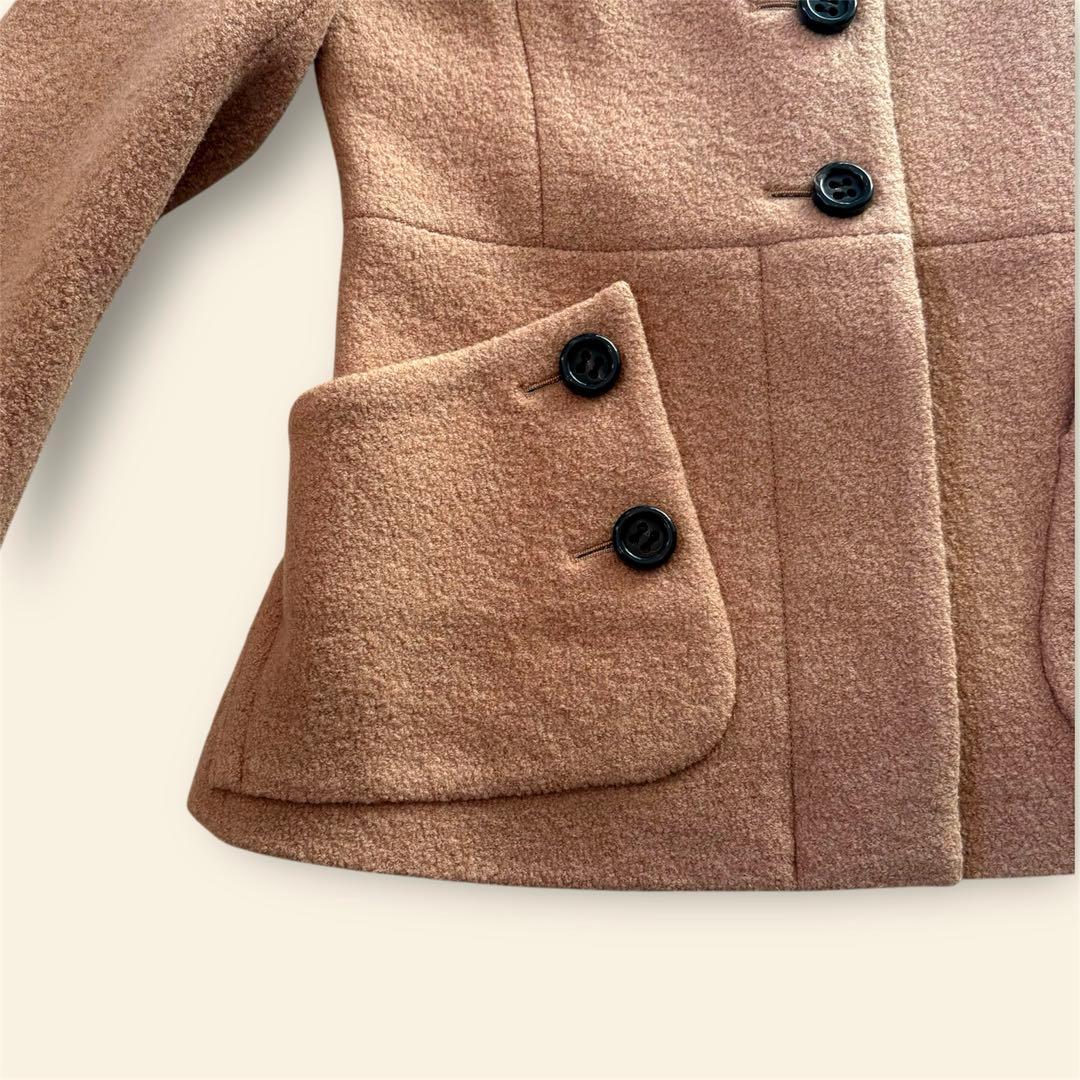 美品　CYCLASシクラス　ウール　ブークレ　ノーカラージャケット　キャメル