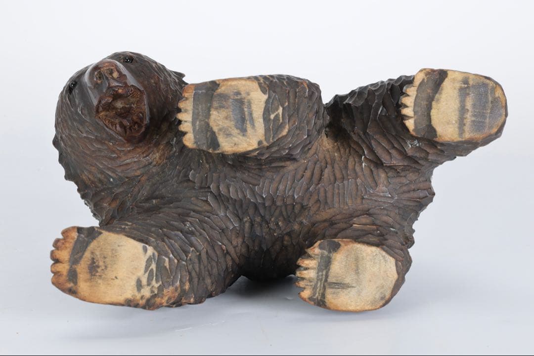 時代 木彫熊 八雲 ガラス目 無銘 北海道 熊 クマ 置物 彫刻 民芸品 古美術