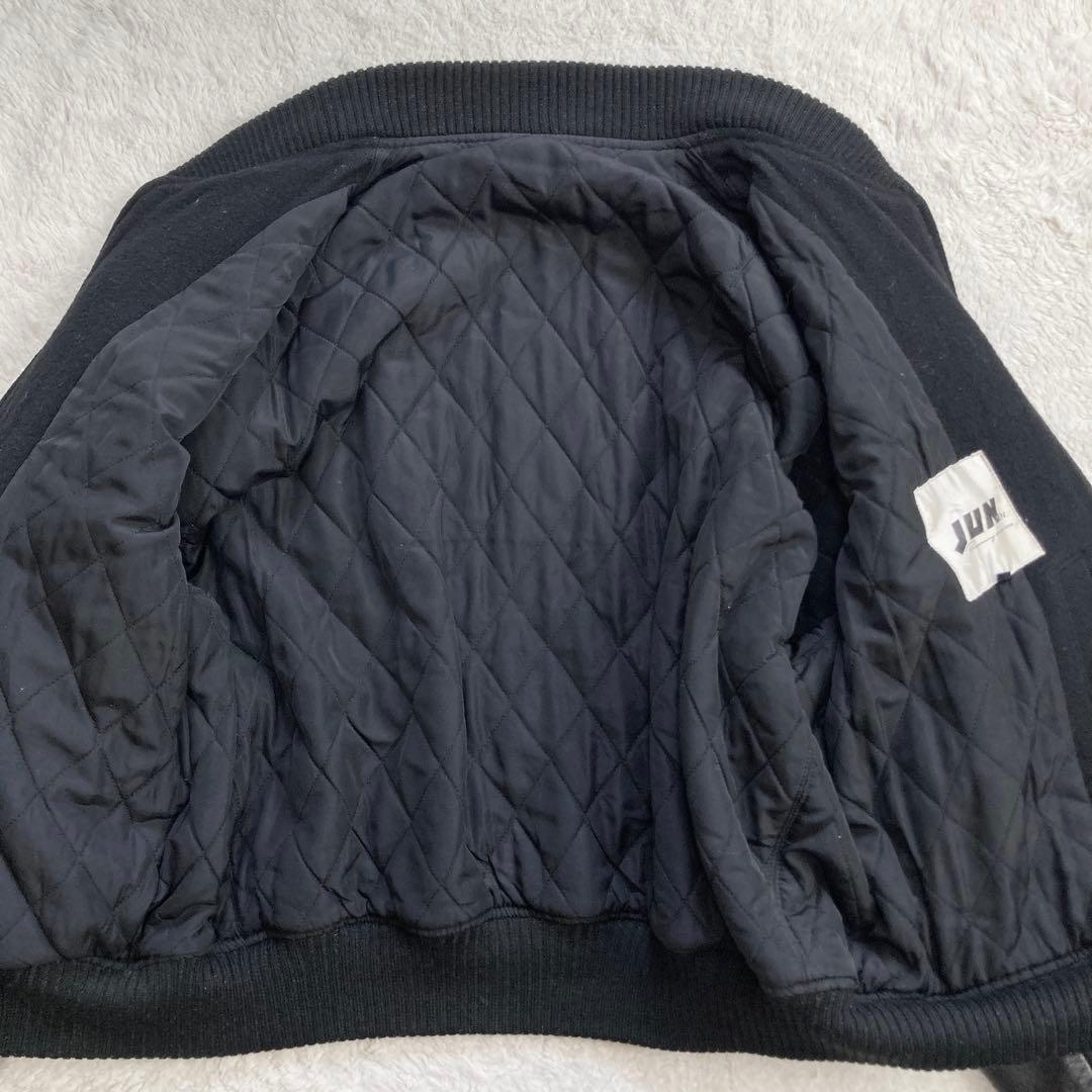 【希少】JUNMEN　スタジャン　袖レザー　牛革　背面デカロゴ　キルティング　黒