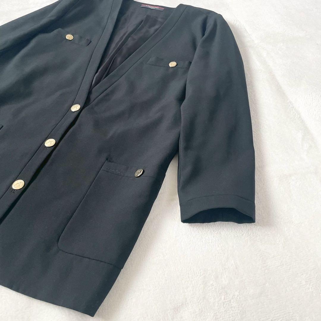 レオナール　ノーカラージャケット　金ボタン　9 ブラック　黒