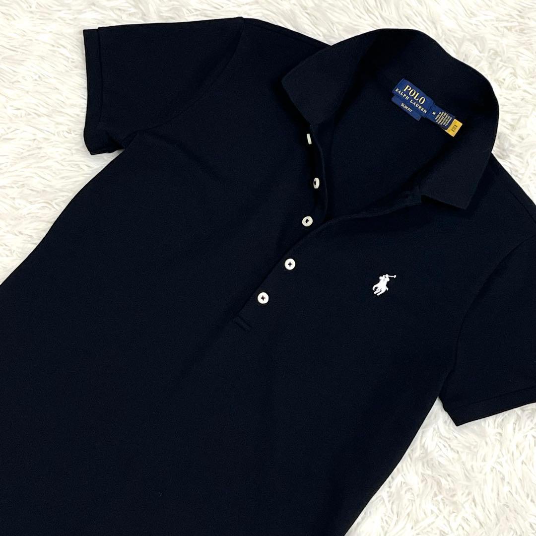 『極美品』ラルフローレン 現行QRタグスリムフィットストレッチポロシャツブラック