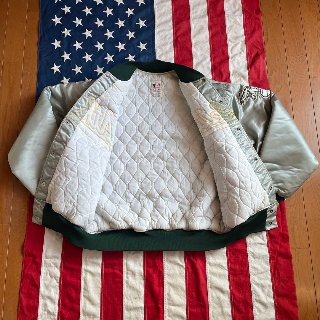 80s FELCO アスレチックス ナイロンスタジャン L シルバー アメリカ製