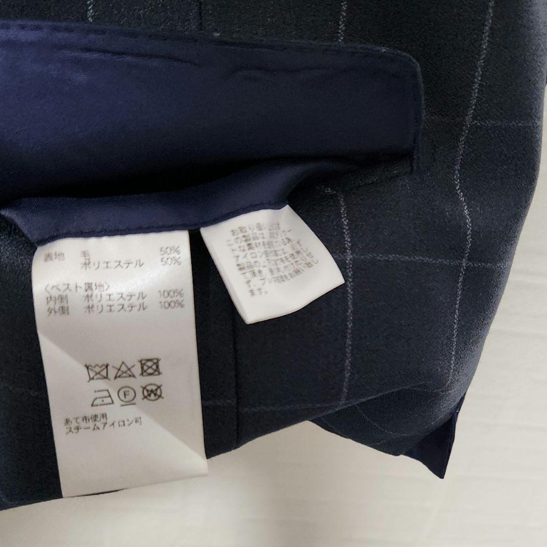 洋服の青山　パーソンズ　メンズスーツ　スリーピース　光沢　濃紺ブルー　チェック