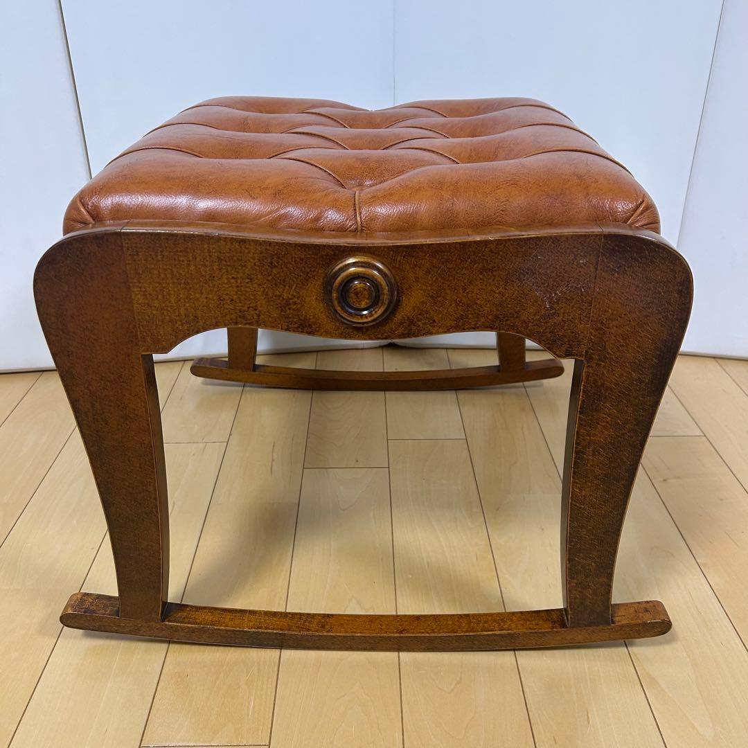 イタリア製　ロッキングチェア　希少オットマン　アンティーク　ブラウンレザー