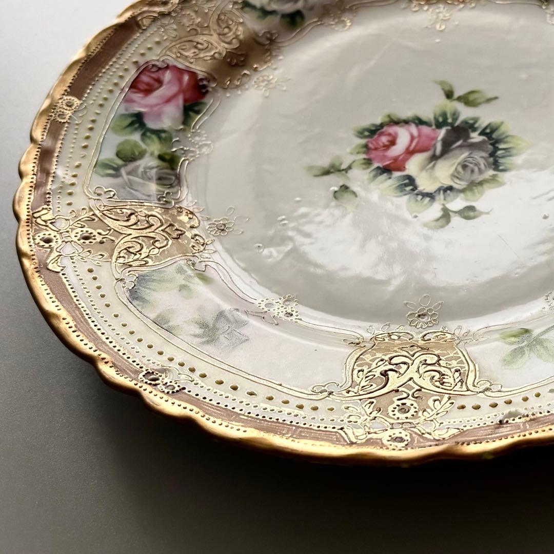 アンティーク　初期オールドノリタケ　金彩＆薔薇　華やかなジュエルプレート⁂稀少品