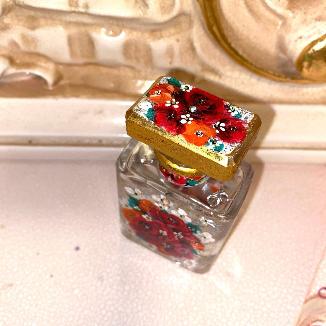 長傘　長靴　香水ボトル　ランチバック　薔薇　手描き　トールペイント