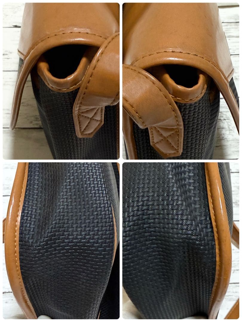 イヴサンローラン ショルダーバッグ ロゴ金具 ブラウン×ブラック ヴィンテージ