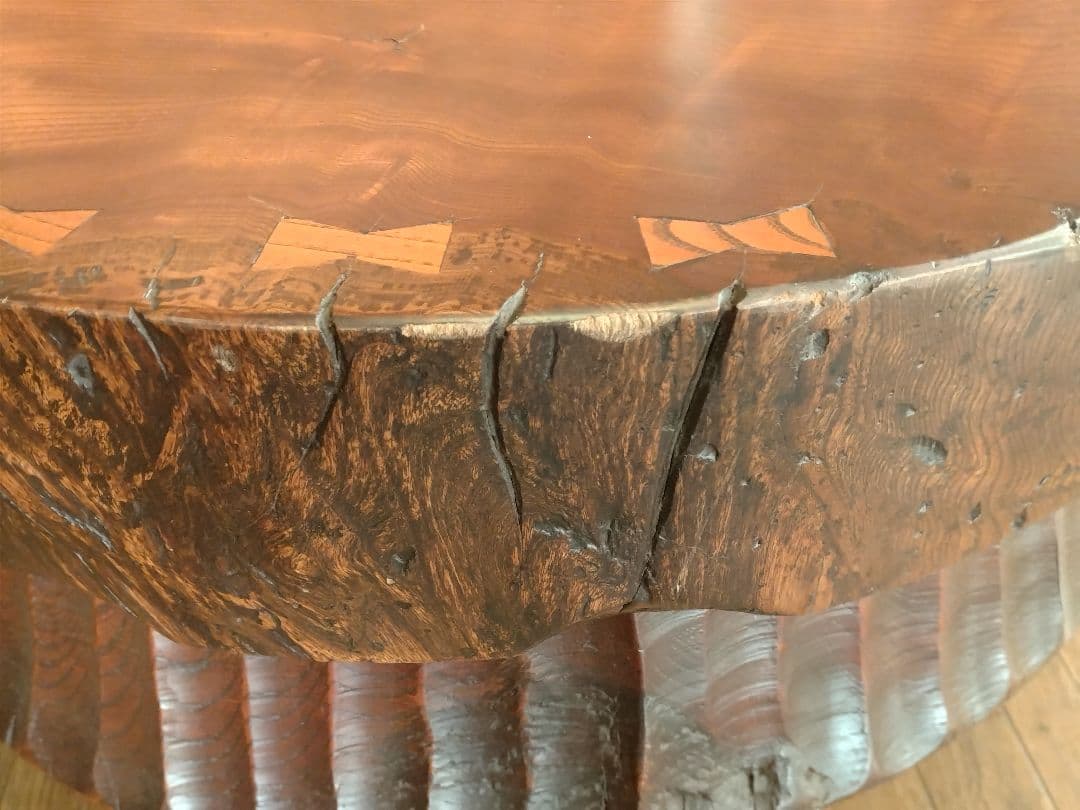 銘木座卓　無垢材　天然木輪切　ローテーブル　漆塗　和家具　送料込価格