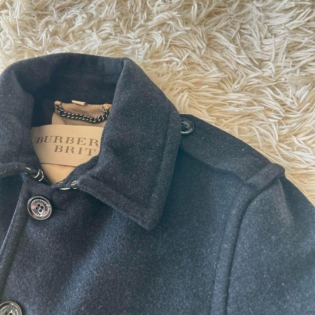 バーバリーブリット ウールコート メガチェック ステンカラー ブラック