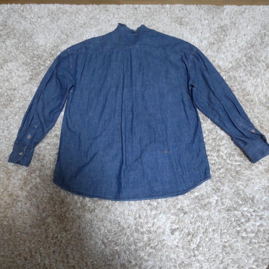 45R 瑠璃ダンガリーデニムのボウタイクッペシャツ（加工）