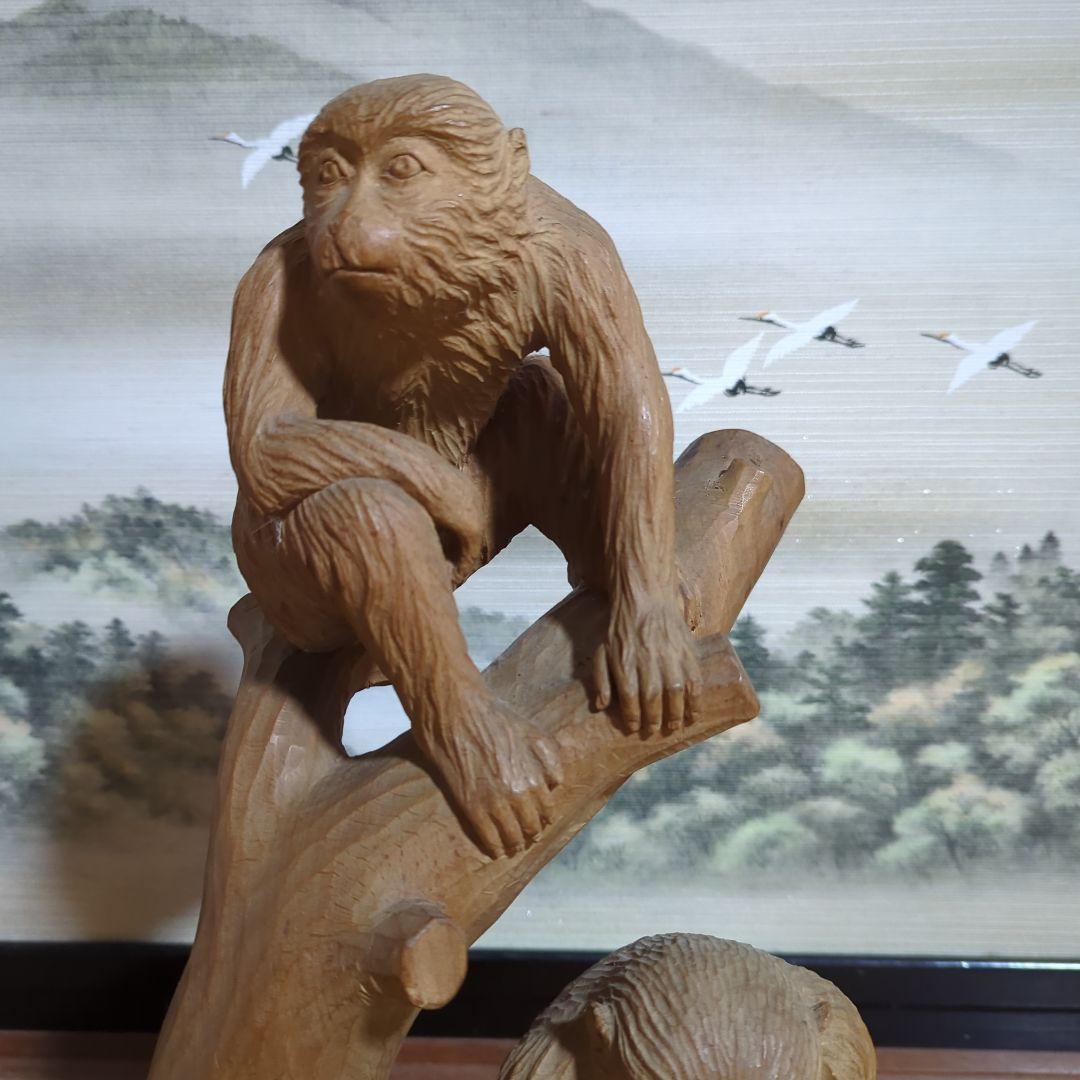 木製猿の彫刻 置物 アジアンスタイル