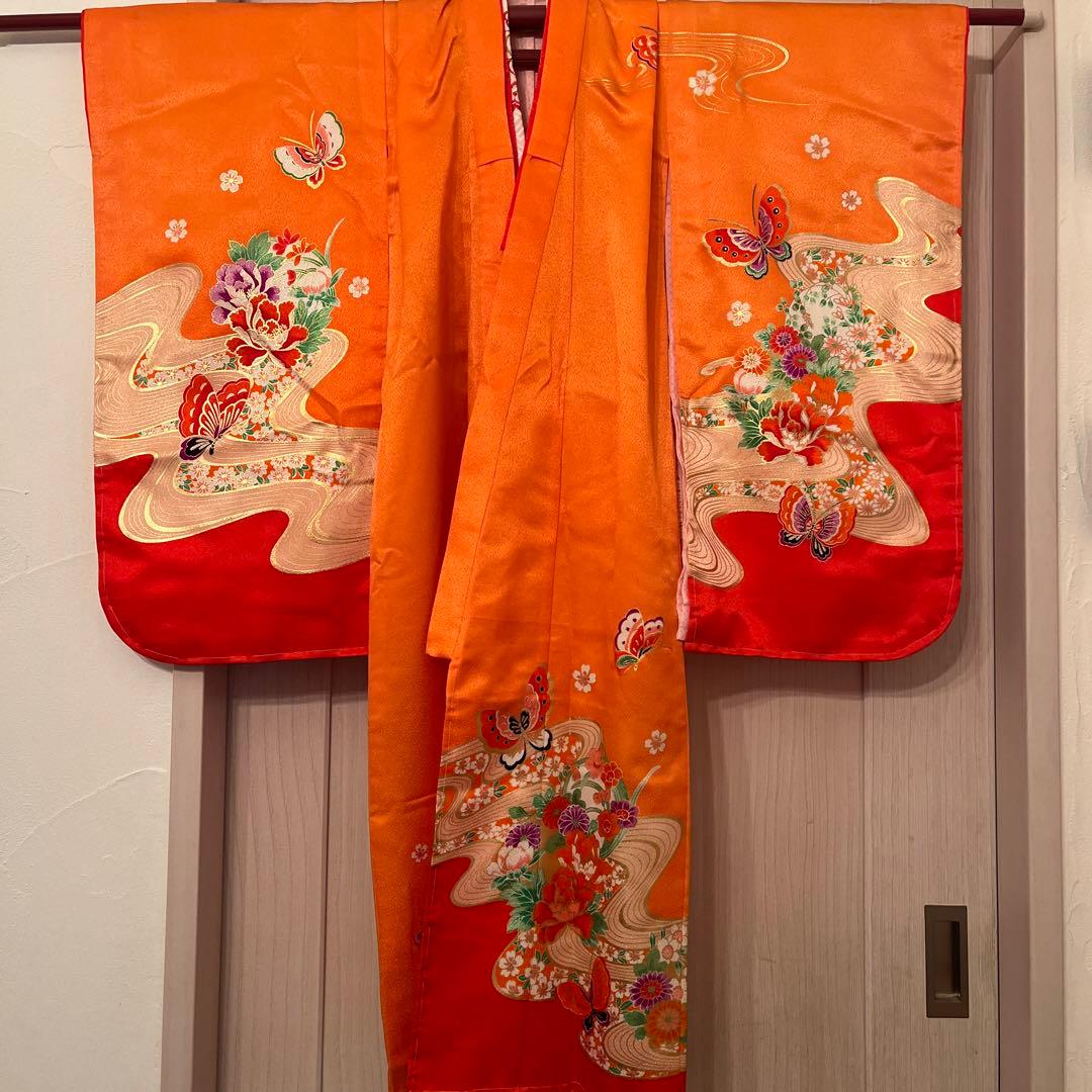 豪華　お宮参り 着物  長襦袢セット　女の子 日本製　花柄　蝶
