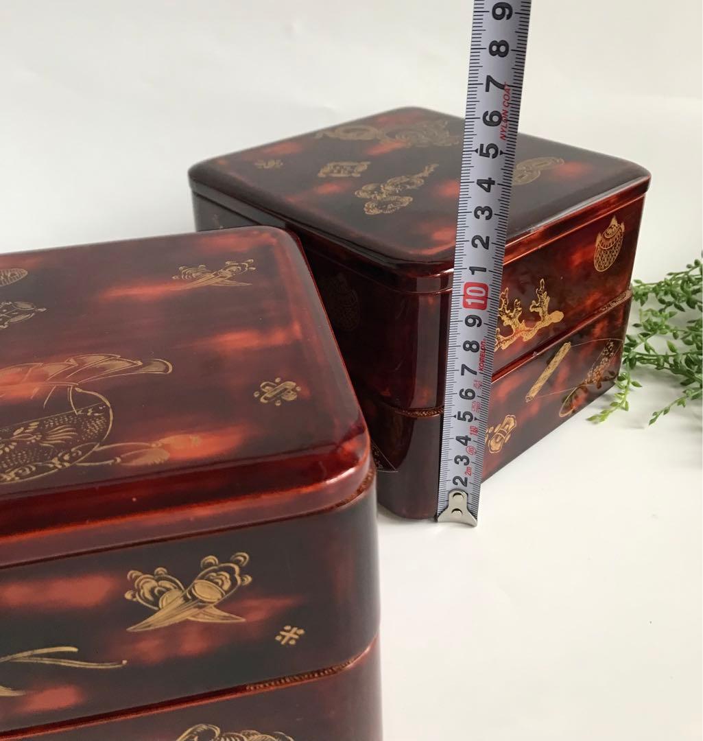 当時物 漆塗り 沈金 金蒔絵 天然木 4段重箱