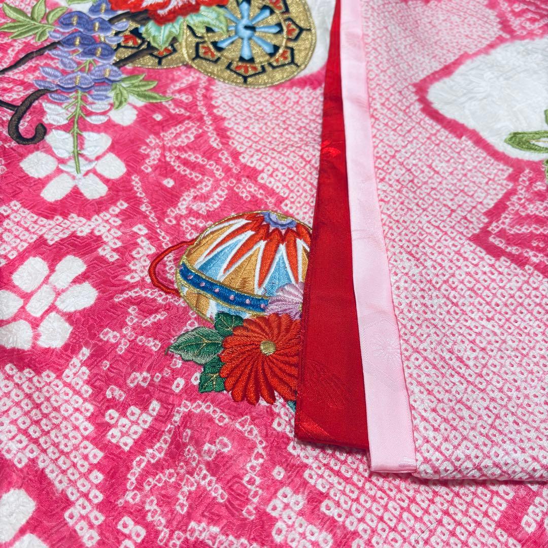 【新品未使用】豪華総絞り 総刺繍 正絹 お宮参り 産着 長襦袢付 ピンク
