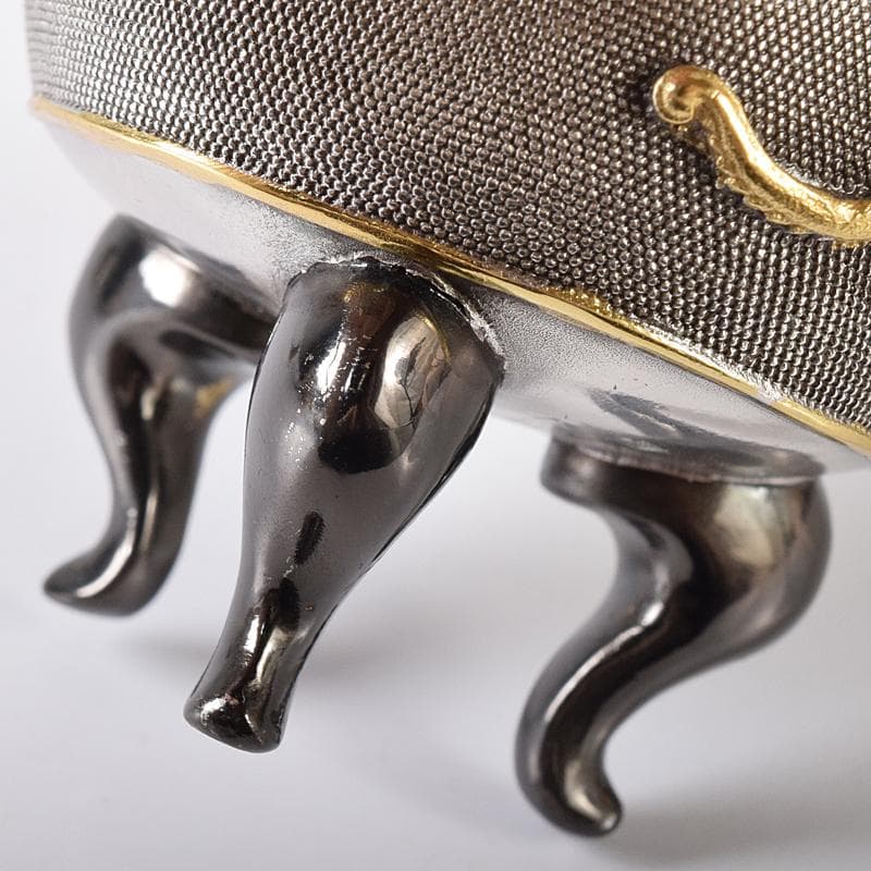 専用　高岡銅器　八代住　釘谷洞石作銀製獅子龍香炉約260g　共箱　L　R8429