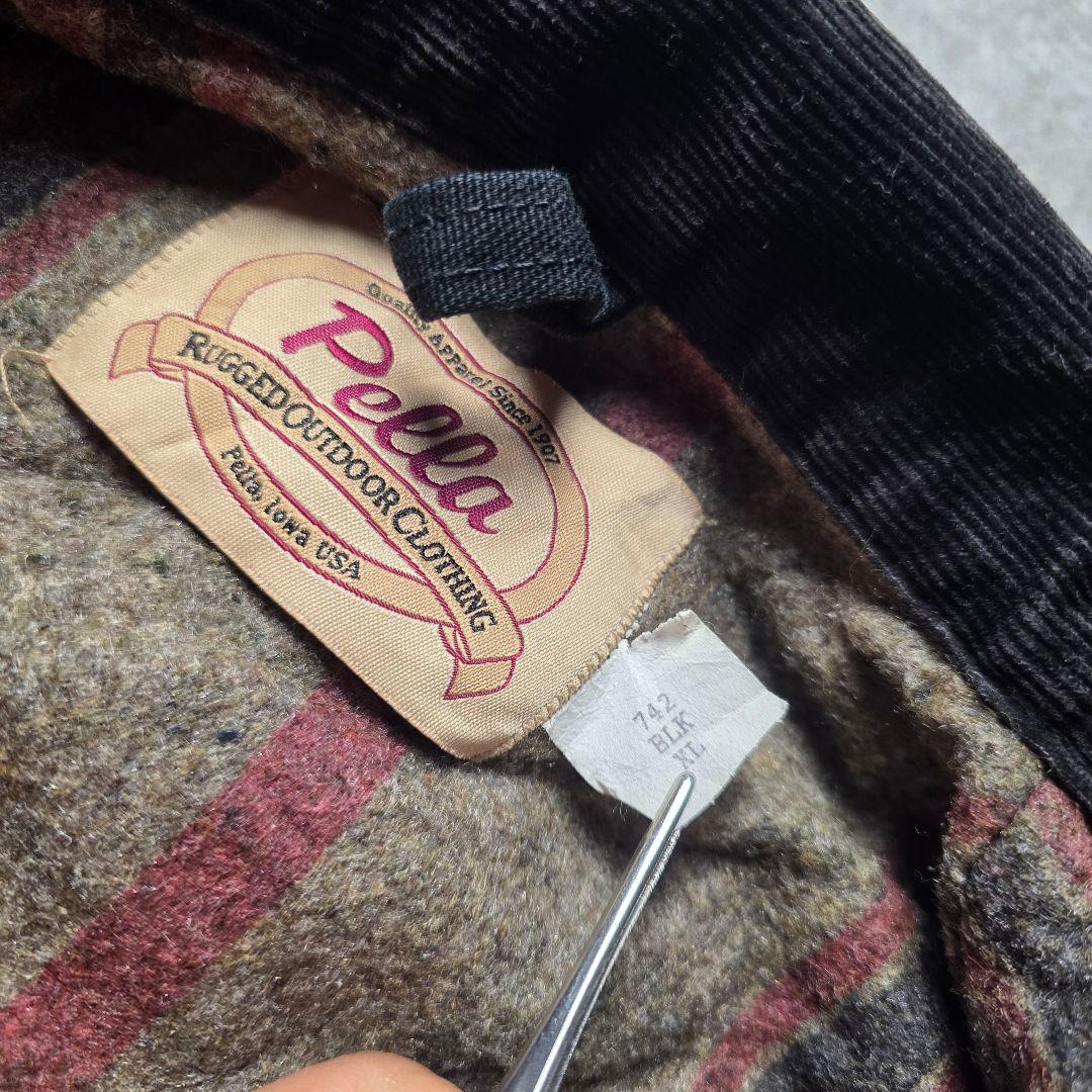 USA製デトロイトジャケットダック地Pella企業ロゴ短丈裏チェックブラックXL