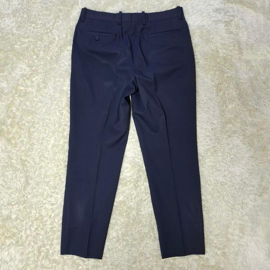 オリヒカ　３ピース　スーツ　ストライプ　紺色　S　毛混　ベストリバーシブル