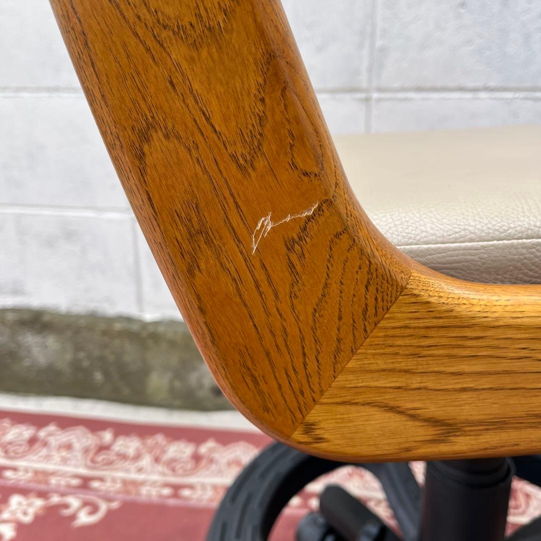 浜本工芸 ◾️木製オーク材フレーム×本革レザー座面 キャスター付き デスクチェア