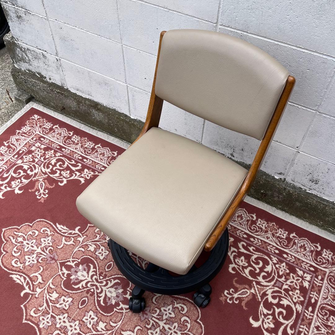 浜本工芸 ◾️木製オーク材フレーム×本革レザー座面 キャスター付き デスクチェア