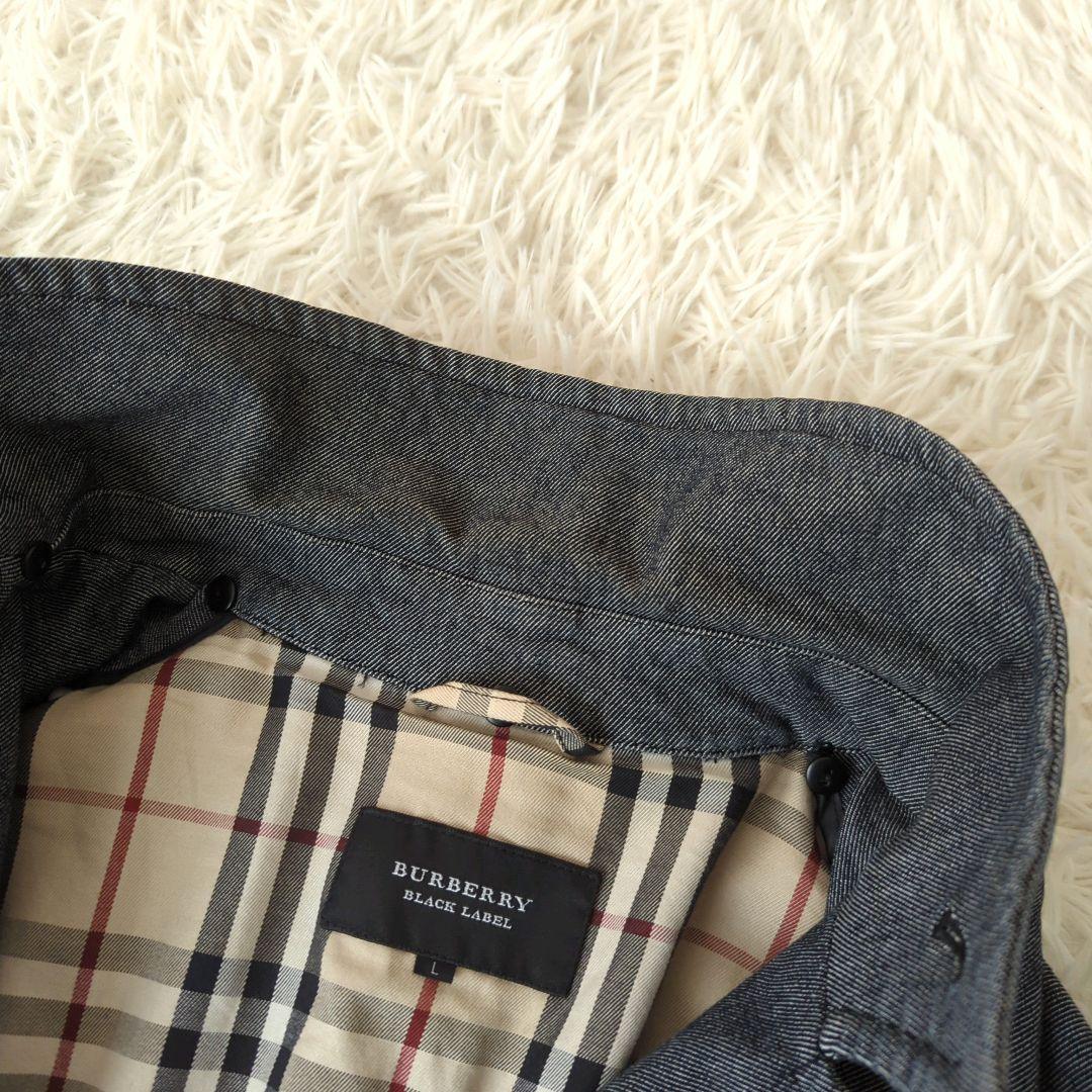 バーバリーブラックレーベル Pコート デニム 銀釦 ノバチェック L