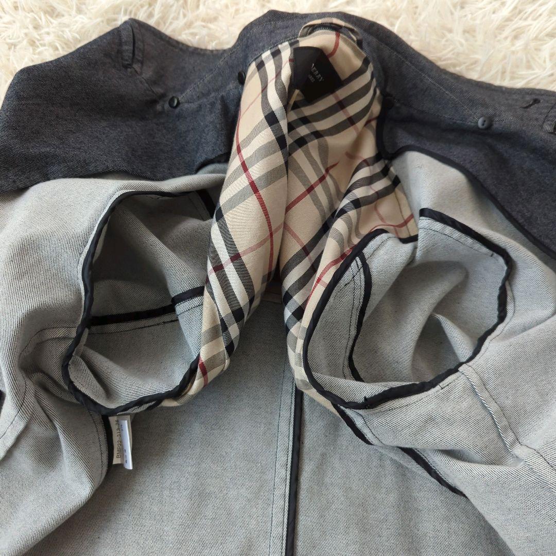 バーバリーブラックレーベル Pコート デニム 銀釦 ノバチェック L